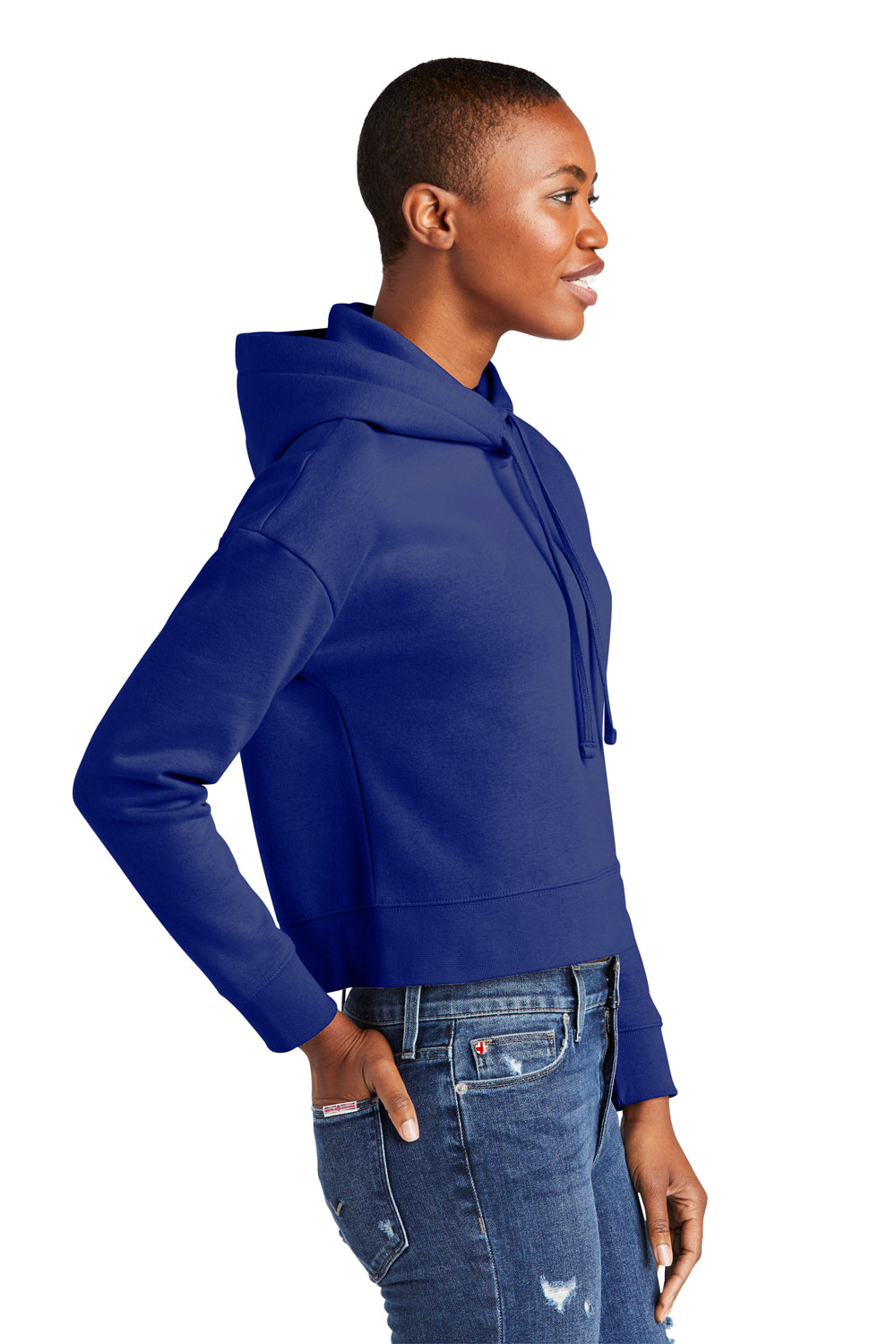 District DT6101 Womens V.I.T. Fleece Hooded Sweatshirt Hoodie Deep Royal Blue Model Side