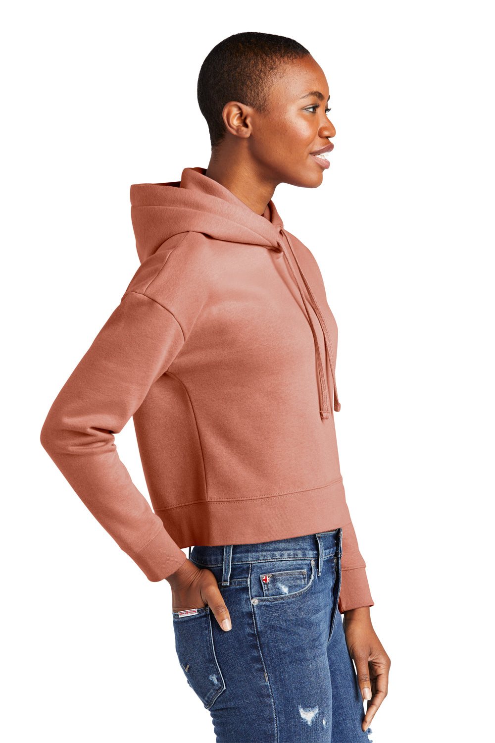 District DT6101 Womens V.I.T. Fleece Hooded Sweatshirt Hoodie Desert Rose Model Side