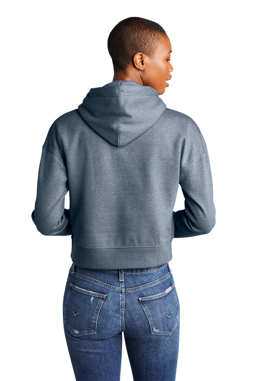 District DT6101 Womens V.I.T. Fleece Hooded Sweatshirt Hoodie Heather Flint Blue Model Back