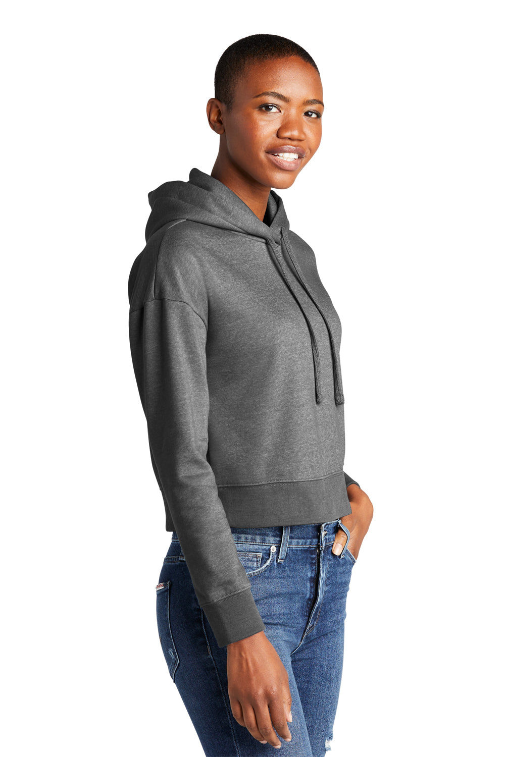 District DT6101 Womens V.I.T. Fleece Hooded Sweatshirt Hoodie Heather Charcoal Grey Model 3q