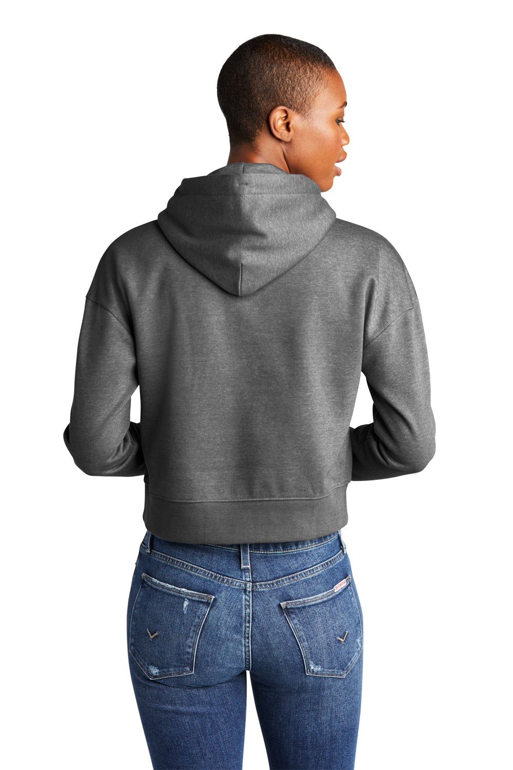 District DT6101 Womens V.I.T. Fleece Hooded Sweatshirt Hoodie Heather Charcoal Grey Model Back