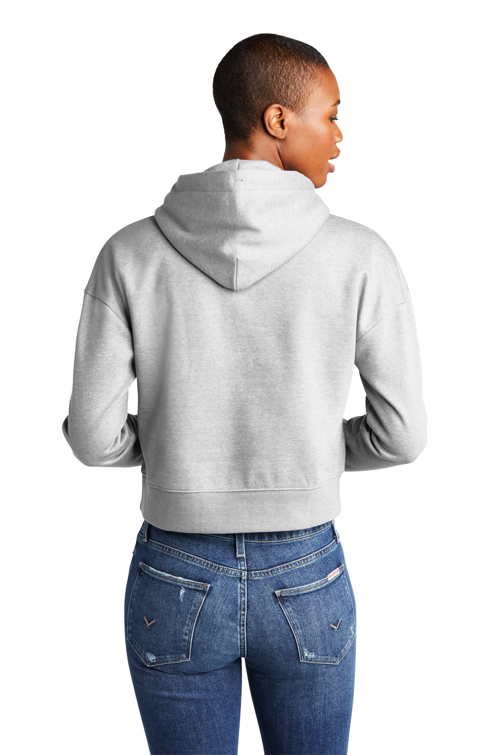 District DT6101 Womens V.I.T. Fleece Hooded Sweatshirt Hoodie Heather Light Grey Model Back