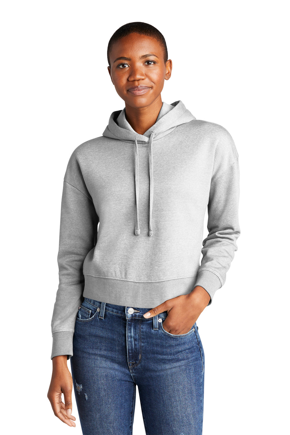 District DT6101 Womens V.I.T. Fleece Hooded Sweatshirt Hoodie Heather Light Grey Model Front