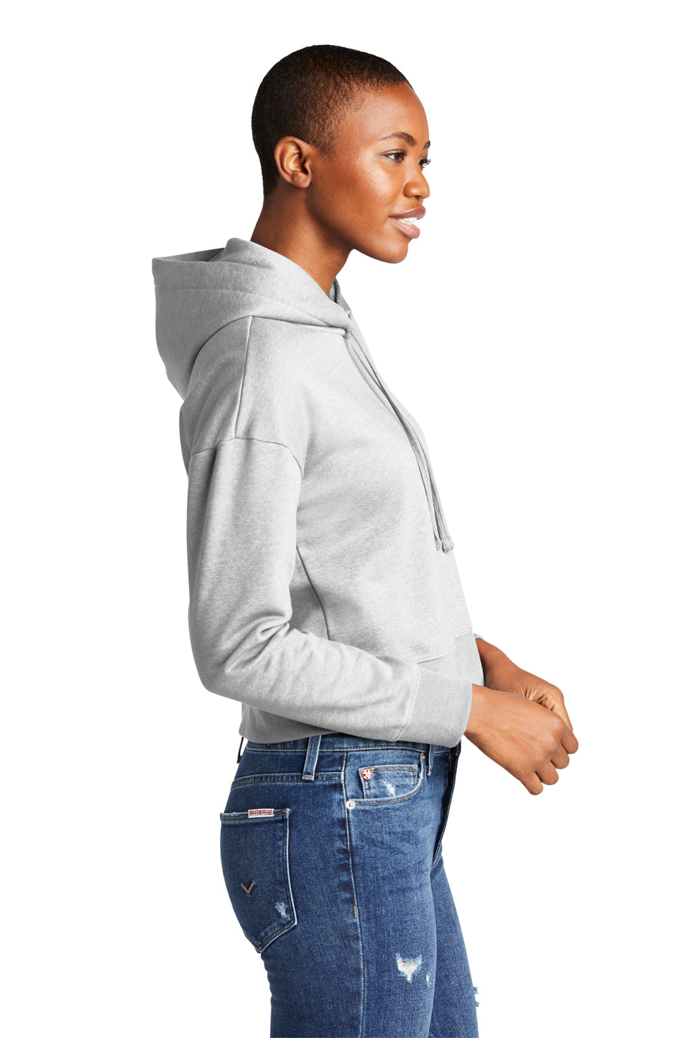 District DT6101 Womens V.I.T. Fleece Hooded Sweatshirt Hoodie Heather Light Grey Model Side