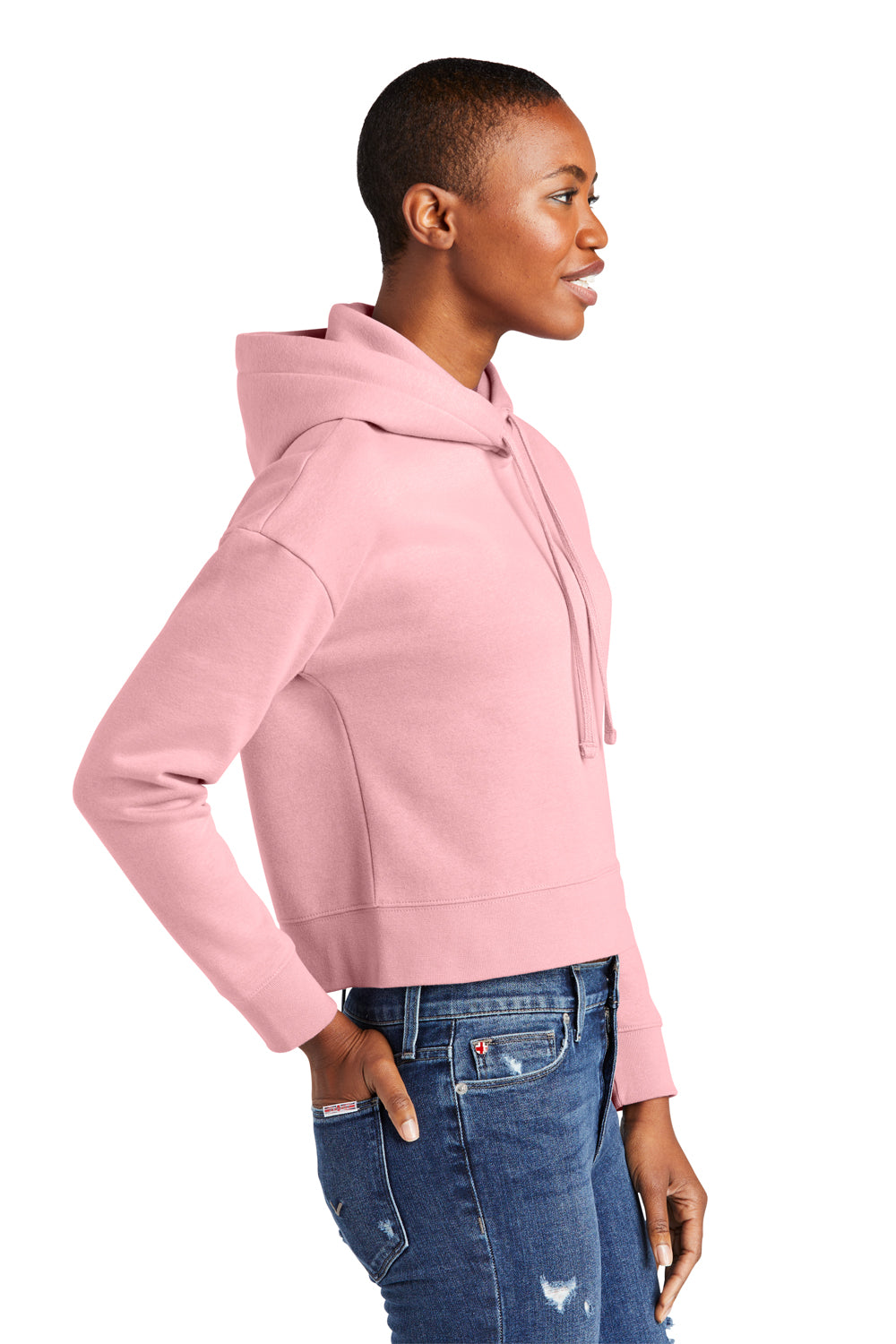 District DT6101 Womens V.I.T. Fleece Hooded Sweatshirt Hoodie Wisteria Pink Model Side