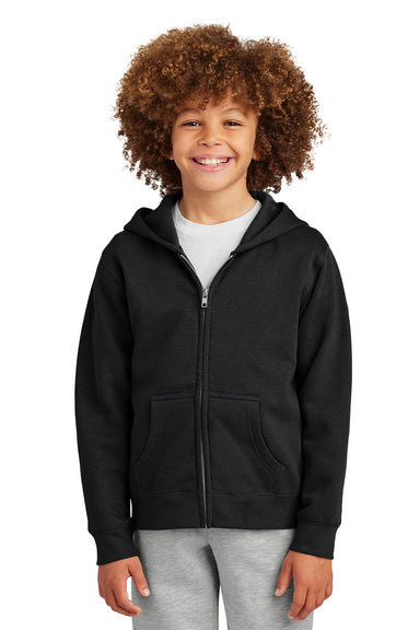 District DT6102Y Youth V.I.T. Fleece Full Zip Hooded Sweatshirt Hoodie Black Model Front