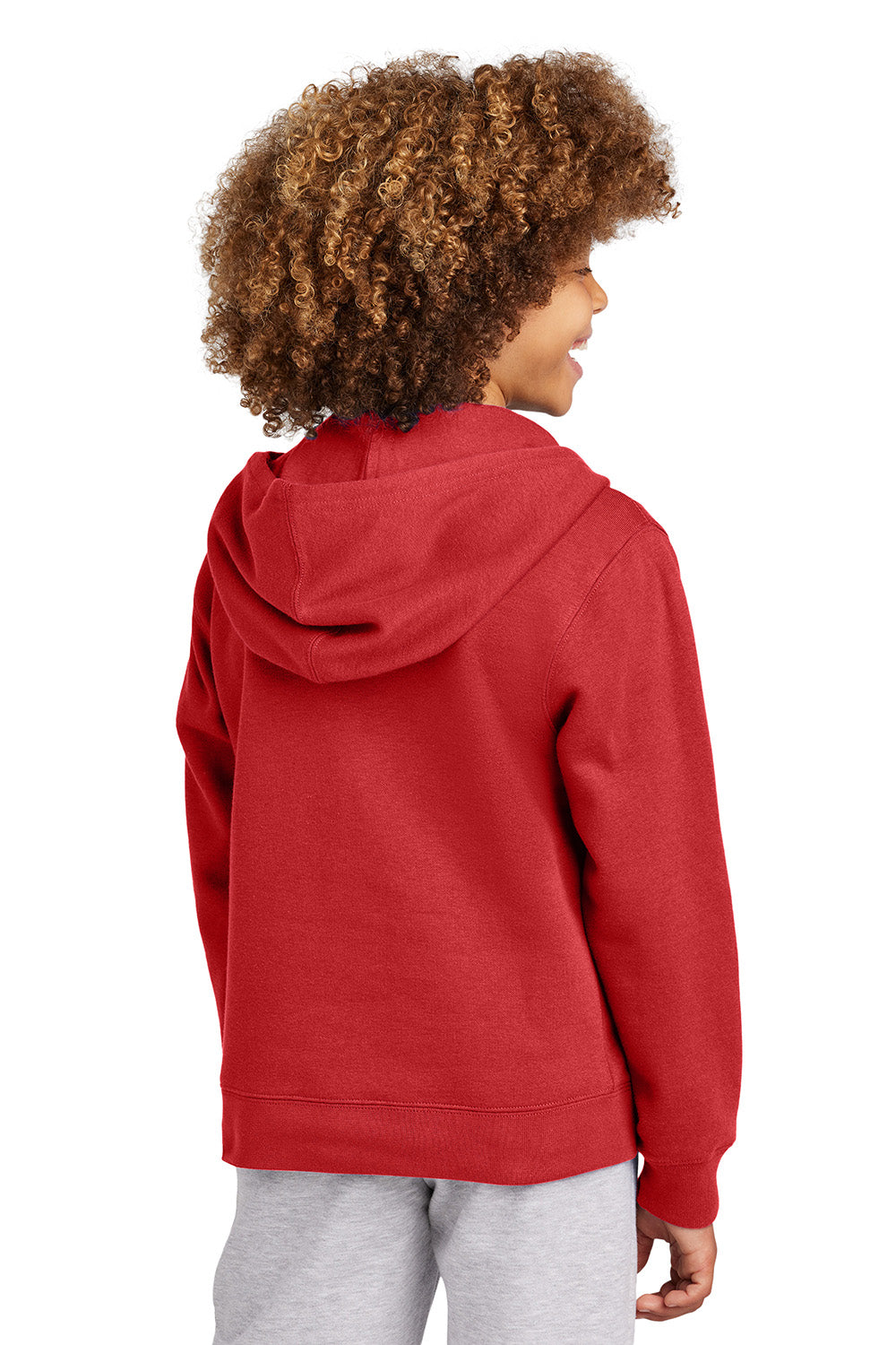 District DT6102Y Youth V.I.T. Fleece Full Zip Hooded Sweatshirt Hoodie Classic Red Model Back