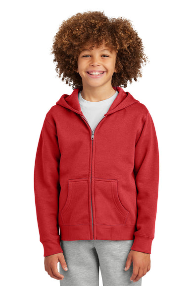 District DT6102Y Youth V.I.T. Fleece Full Zip Hooded Sweatshirt Hoodie Classic Red Model Front