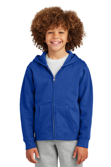 District DT6102Y Youth V.I.T. Fleece Full Zip Hooded Sweatshirt Hoodie Deep Royal Blue Model Front