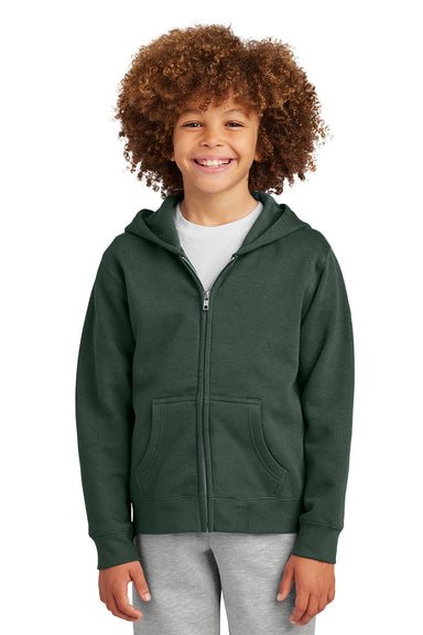 District DT6102Y Youth V.I.T. Fleece Full Zip Hooded Sweatshirt Hoodie Forest Green Model Front