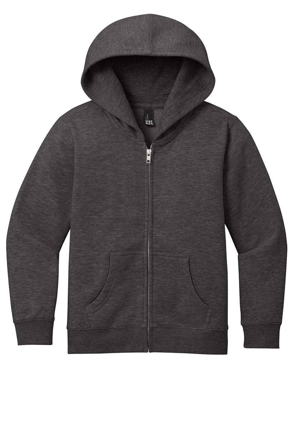 District DT6102Y Youth V.I.T. Fleece Full Zip Hooded Sweatshirt Hoodie Heather Charcoal Grey Flat Front