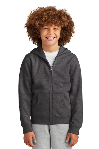 District DT6102Y Youth V.I.T. Fleece Full Zip Hooded Sweatshirt Hoodie Heather Charcoal Grey Model Front