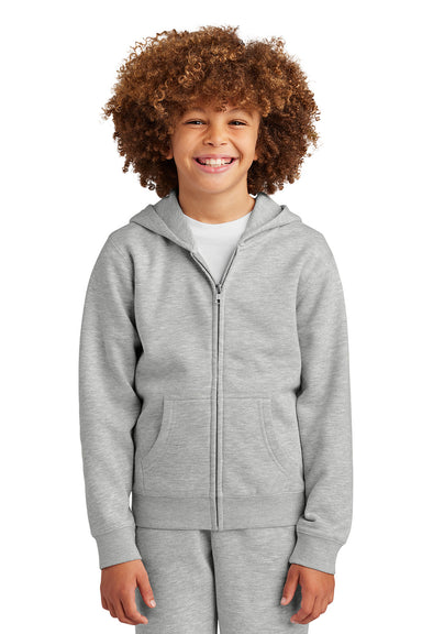 District DT6102Y Youth V.I.T. Fleece Full Zip Hooded Sweatshirt Hoodie Heather Light Grey Model Front