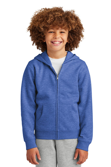 District DT6102Y Youth V.I.T. Fleece Full Zip Hooded Sweatshirt Hoodie Royal Blue Frost Model Front