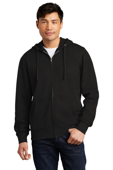 District DT6102 Mens Very Important Fleece Full Zip Hooded Sweatshirt Hoodie Black Model Front