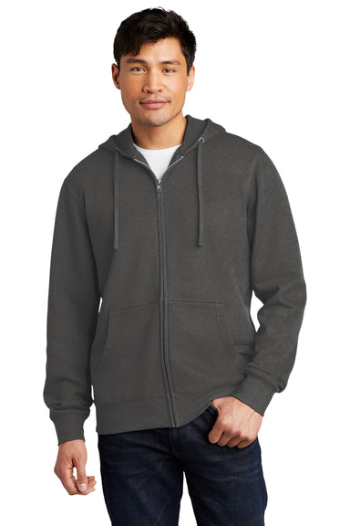 District DT6102 Mens Very Important Fleece Full Zip Hooded Sweatshirt Hoodie Charcoal Grey Model Front