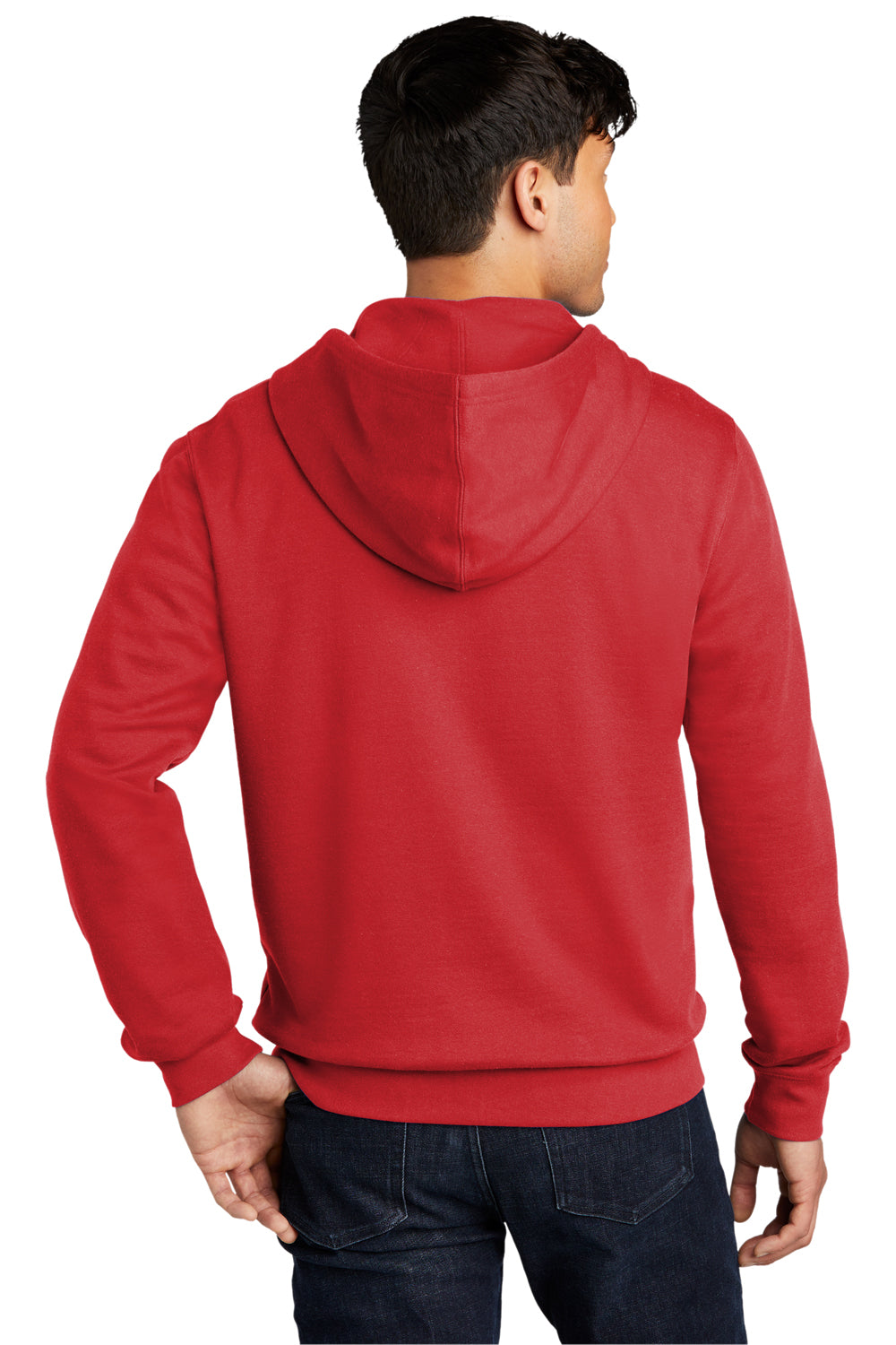 District DT6102 Mens Very Important Fleece Full Zip Hooded Sweatshirt Hoodie Classic Red Model Back