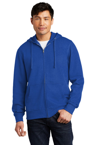 District DT6102 Mens Very Important Fleece Full Zip Hooded Sweatshirt Hoodie Deep Royal Blue Model Front