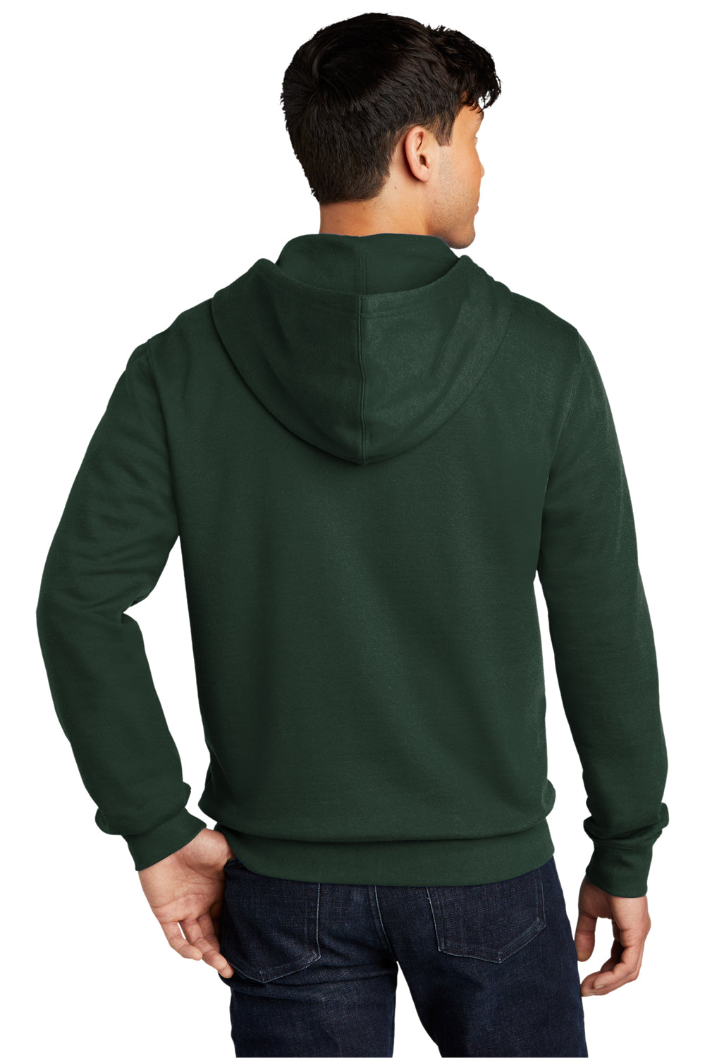 District DT6102 Mens Very Important Fleece Full Zip Hooded Sweatshirt Hoodie Forest Green Model Back