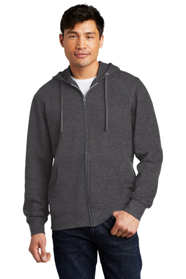 District DT6102 Mens Very Important Fleece Full Zip Hooded Sweatshirt Hoodie Heather Charcoal Grey Model Front