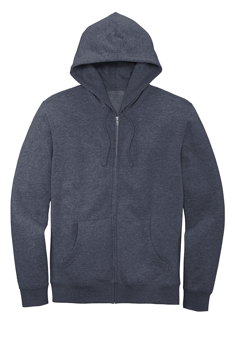 District DT6102 Mens Very Important Fleece Full Zip Hooded Sweatshirt Hoodie Heather Navy Blue Flat Front