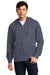 District DT6102 Mens Very Important Fleece Full Zip Hooded Sweatshirt Hoodie Heather Navy Blue Model Front