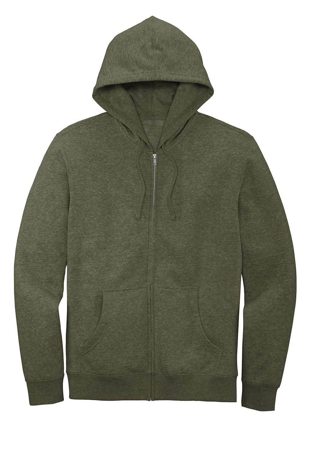 District DT6102 Mens Very Important Fleece Full Zip Hooded Sweatshirt Hoodie Heather Olive Green Flat Front