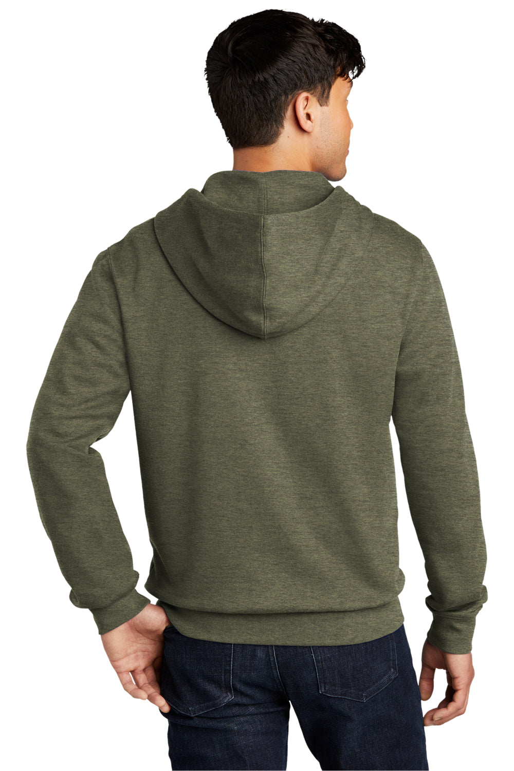 District DT6102 Mens Very Important Fleece Full Zip Hooded Sweatshirt Hoodie Heather Olive Green Model Back