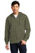 District DT6102 Mens Very Important Fleece Full Zip Hooded Sweatshirt Hoodie Heather Olive Green Model Front