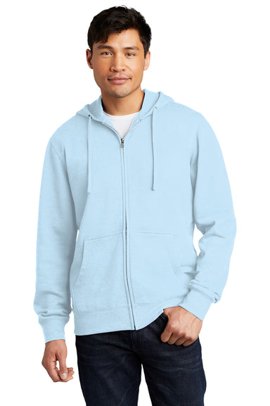 District DT6102 Mens Very Important Fleece Full Zip Hooded Sweatshirt Hoodie Ice Blue Model Front