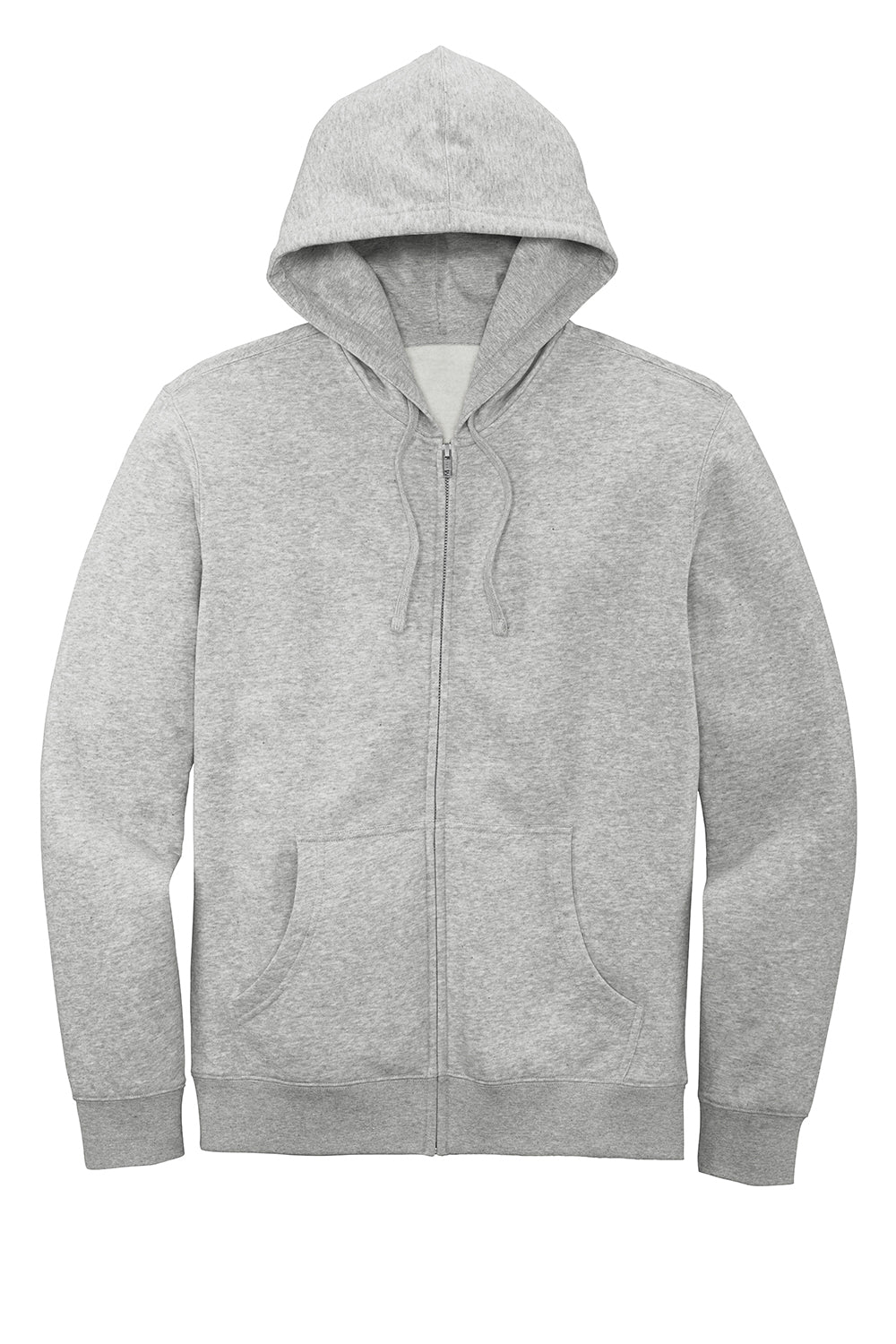 District DT6102 Mens Very Important Fleece Full Zip Hooded Sweatshirt Hoodie Heather Light Grey Flat Front