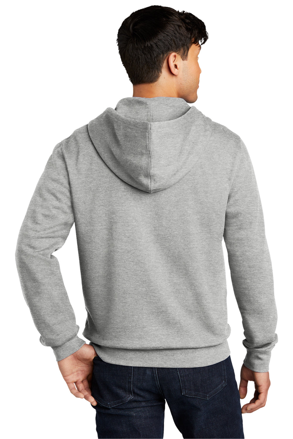 District DT6102 Mens Very Important Fleece Full Zip Hooded Sweatshirt Hoodie Heather Light Grey Model Back