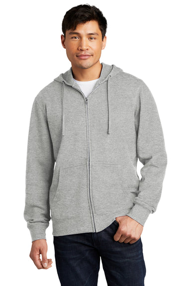 District DT6102 Mens Very Important Fleece Full Zip Hooded Sweatshirt Hoodie Heather Light Grey Model Front