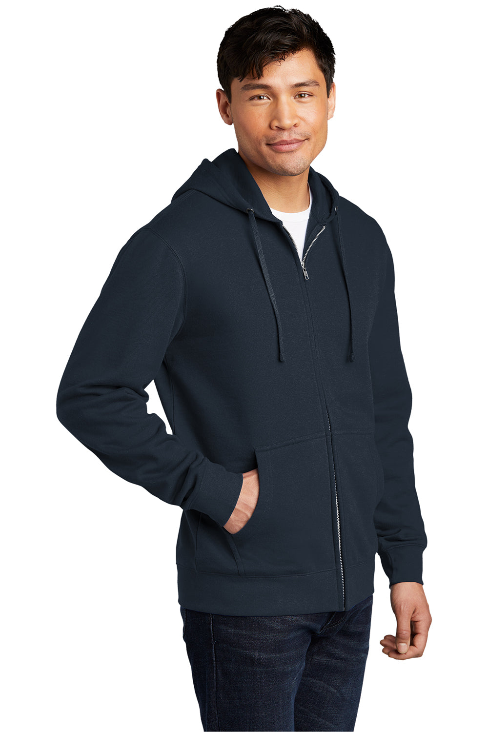 District DT6102 Mens Very Important Fleece Full Zip Hooded Sweatshirt Hoodie New Navy Blue Model 3q