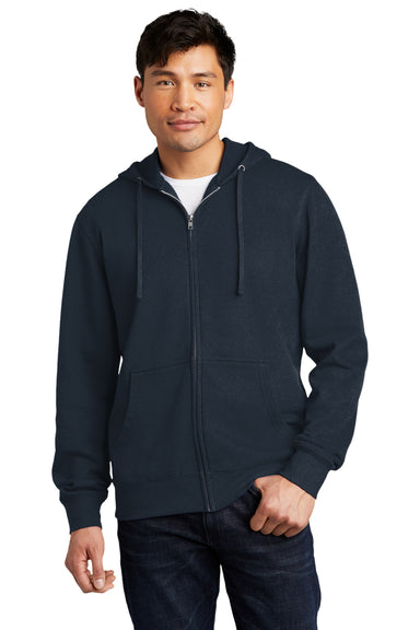 District DT6102 Mens Very Important Fleece Full Zip Hooded Sweatshirt Hoodie New Navy Blue Model Front