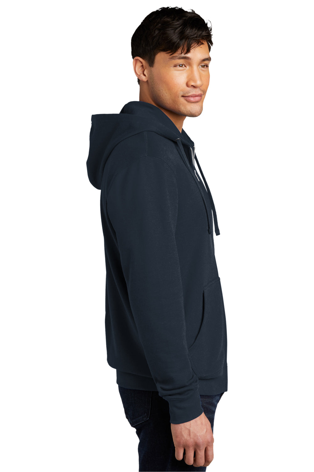 District DT6102 Mens Very Important Fleece Full Zip Hooded Sweatshirt Hoodie New Navy Blue Model Side