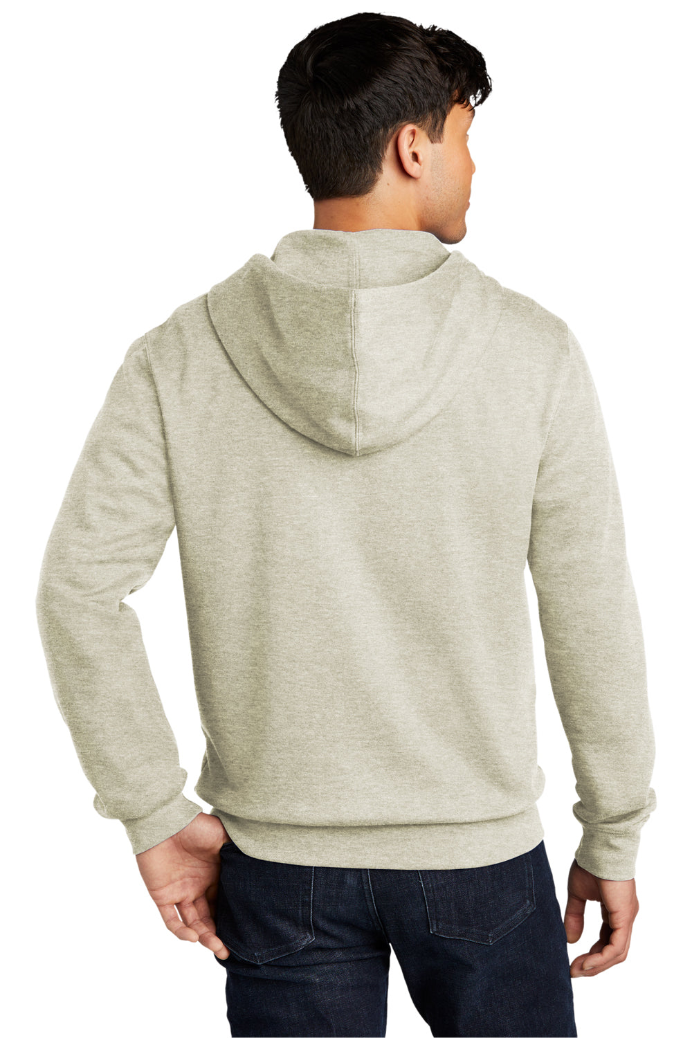 District DT6102 Mens Very Important Fleece Full Zip Hooded Sweatshirt Hoodie Heather Oatmeal Model Back