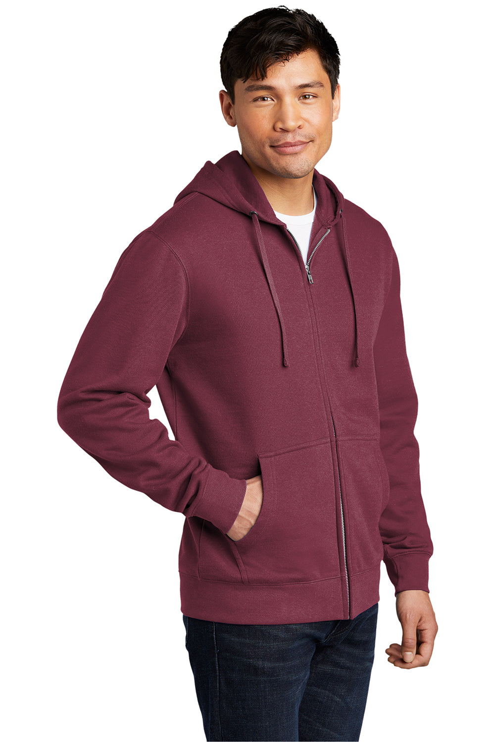 District DT6102 Mens Very Important Fleece Full Zip Hooded Sweatshirt Hoodie Plum Purple Model 3q