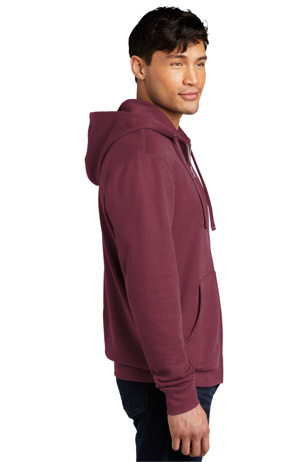 District DT6102 Mens Very Important Fleece Full Zip Hooded Sweatshirt Hoodie Plum Purple Model Side