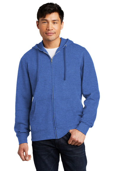 District DT6102 Mens Very Important Fleece Full Zip Hooded Sweatshirt Hoodie Royal Blue Frost Model Front