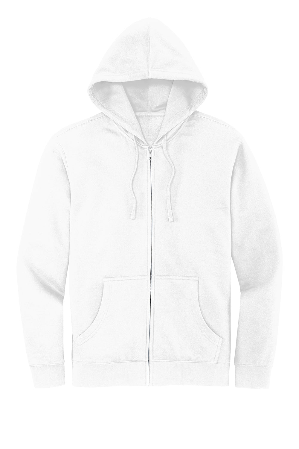 District DT6102 Mens Very Important Fleece Full Zip Hooded Sweatshirt Hoodie White Flat Front