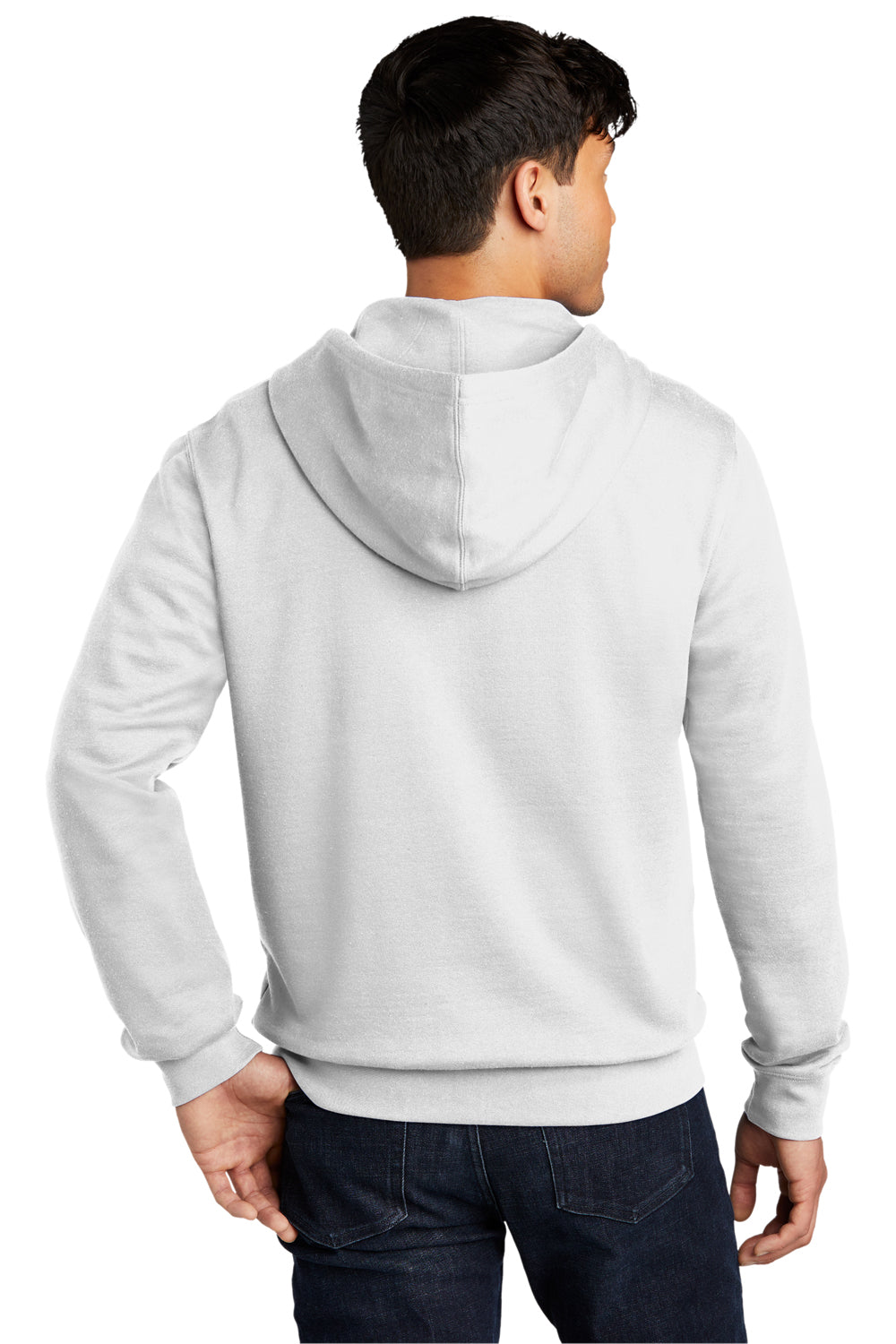 District DT6102 Mens Very Important Fleece Full Zip Hooded Sweatshirt Hoodie White Model Back