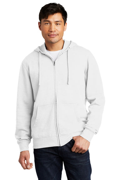 District DT6102 Mens Very Important Fleece Full Zip Hooded Sweatshirt Hoodie White Model Front