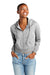 District DT6103 Womens V.I.T. Fleece Full Zip Hooded Sweatshirt Hoodie Heather Light Grey Model Front