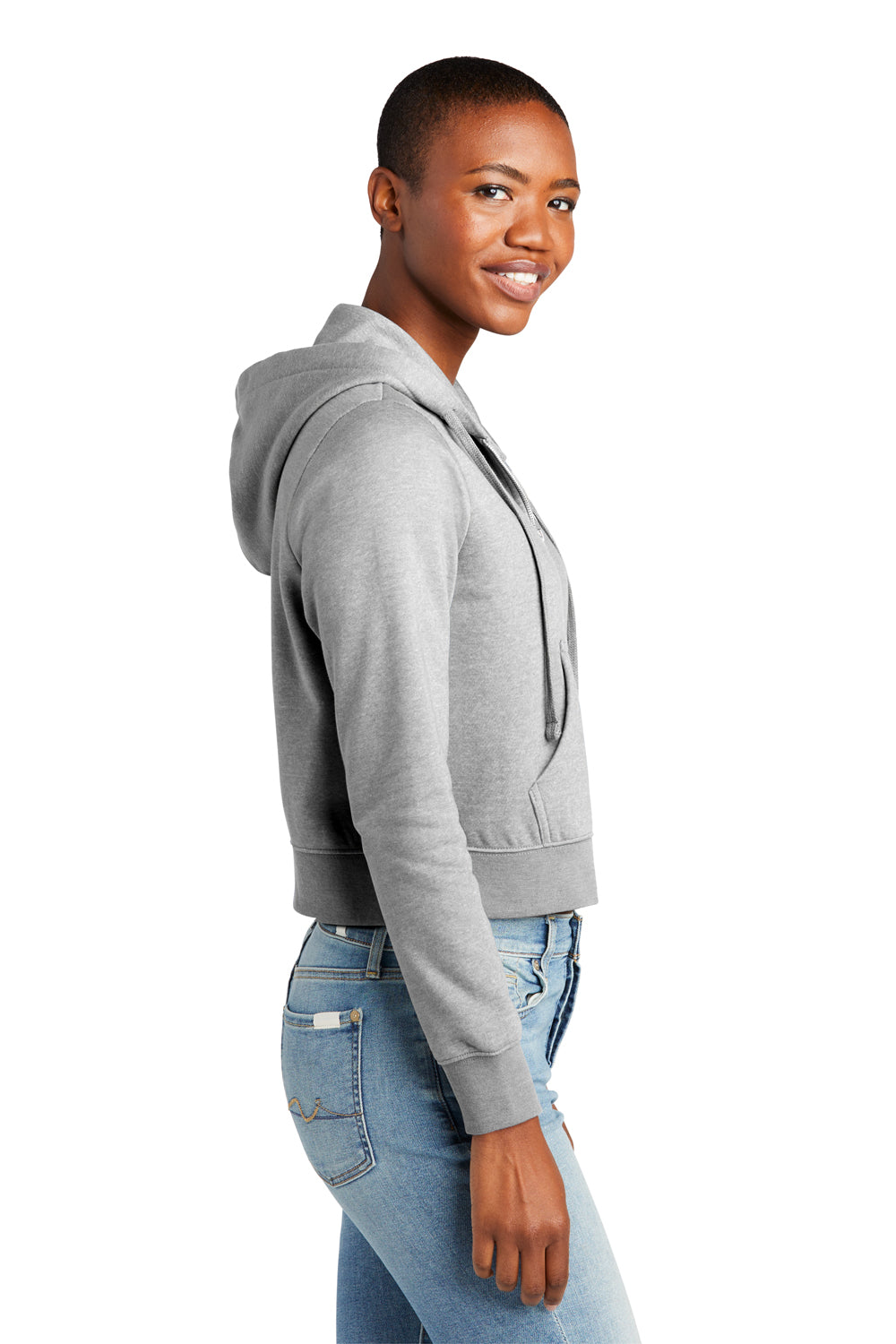 District DT6103 Womens V.I.T. Fleece Full Zip Hooded Sweatshirt Hoodie Heather Light Grey Model Side