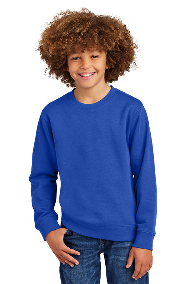 District DT6104Y Youth V.I.T. Fleece Crewneck Sweatshirt Deep Royal Blue Model Front