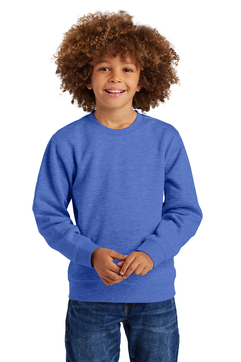 District DT6104Y Youth V.I.T. Fleece Crewneck Sweatshirt Royal Blue Frost Model Front