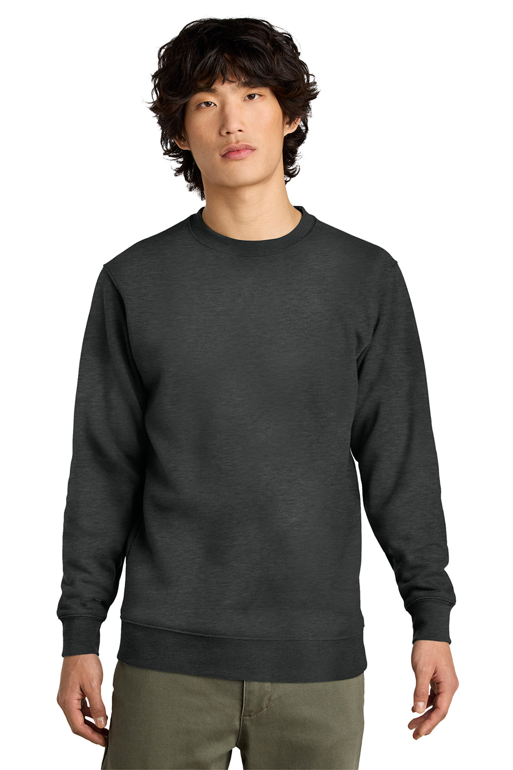 District DT6104 Mens Very Important Fleece Crewneck Sweatshirt Heather Charcoal Grey Model Front