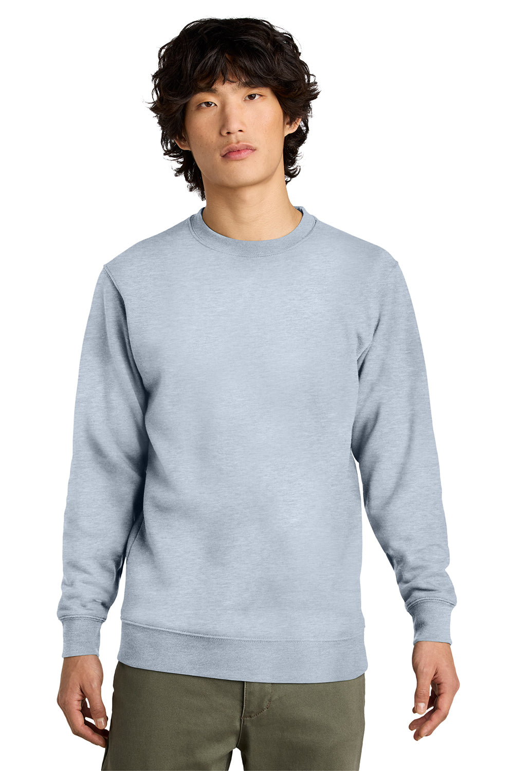 District DT6104 Mens Very Important Fleece Crewneck Sweatshirt Heather Light Grey Model Front