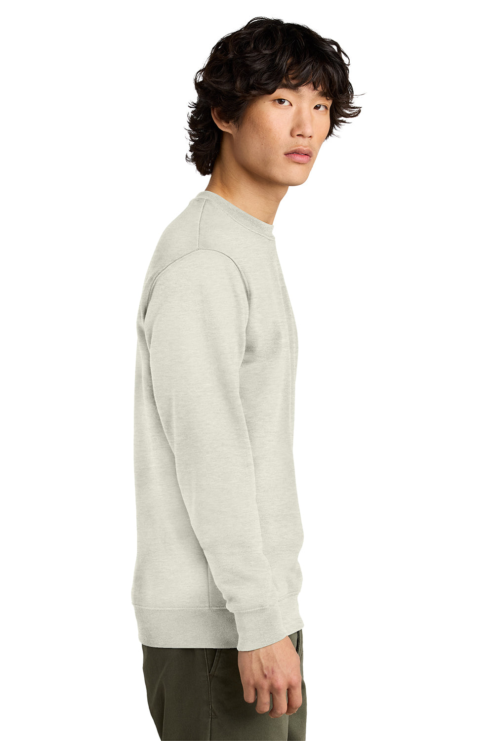 District DT6104 Mens Very Important Fleece Crewneck Sweatshirt Heather Oatmeal Model Side